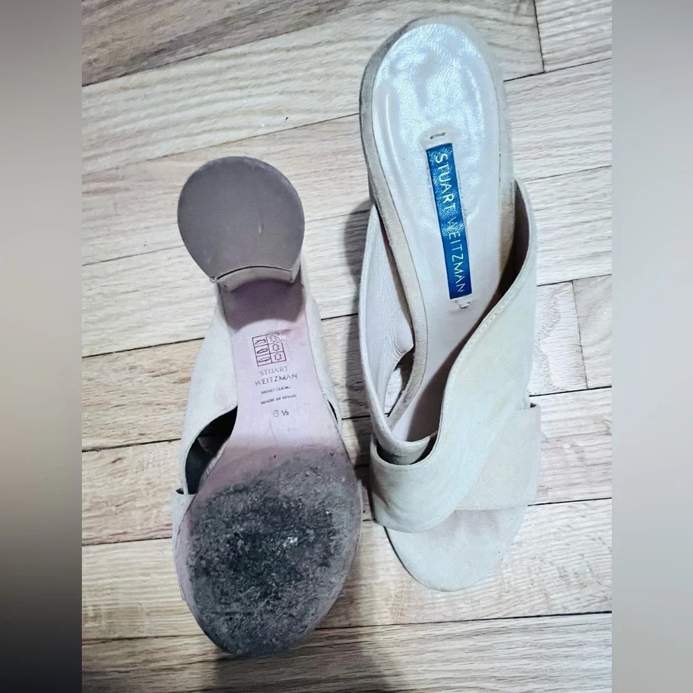 Stuart Weitzman Galene Adobe Suede Crossover Slide Sandals Size 6.5 - Picture 2 of 3